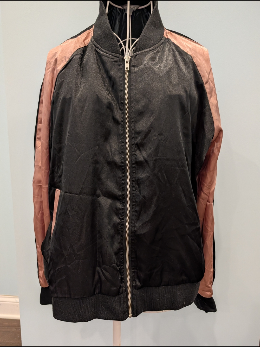 Lovesick Black Bomber Jacket with Pink Sleeve Panels Size XL 1